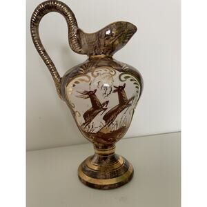 Vintage Hubert Bequet Leaping Deer Pitcher Belgium Hand Painted